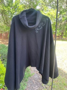 Black Cowl Neck Women's Cape with Subtle Scroll Accent